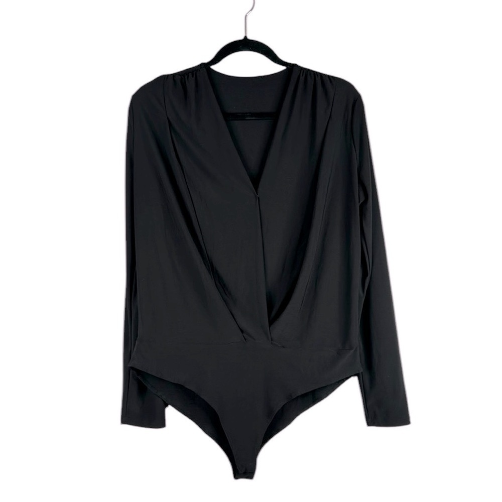 Black Long‎ Sleeve V-Neck Classic Minimalist Bodysuit Size Large